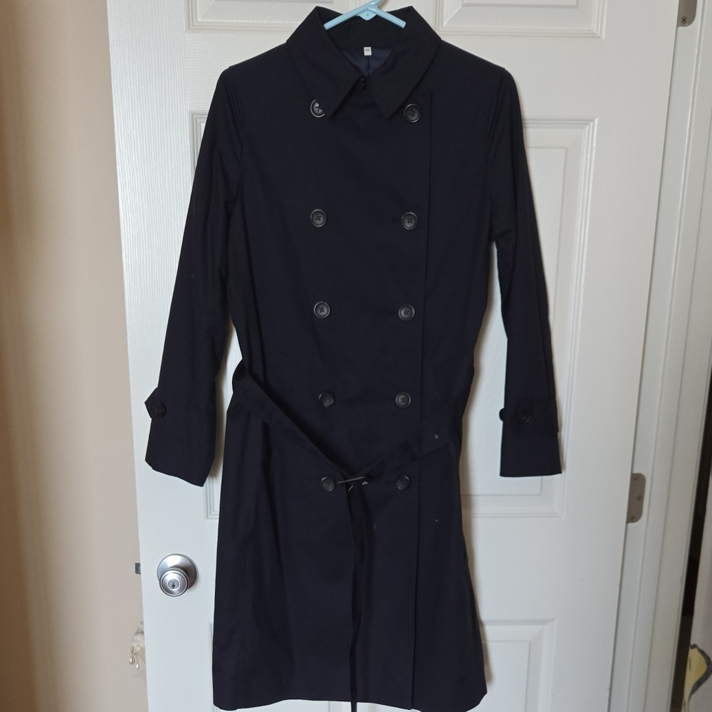 Japan MUJI Women's Navy Double-Breasted Trench Coat Size M